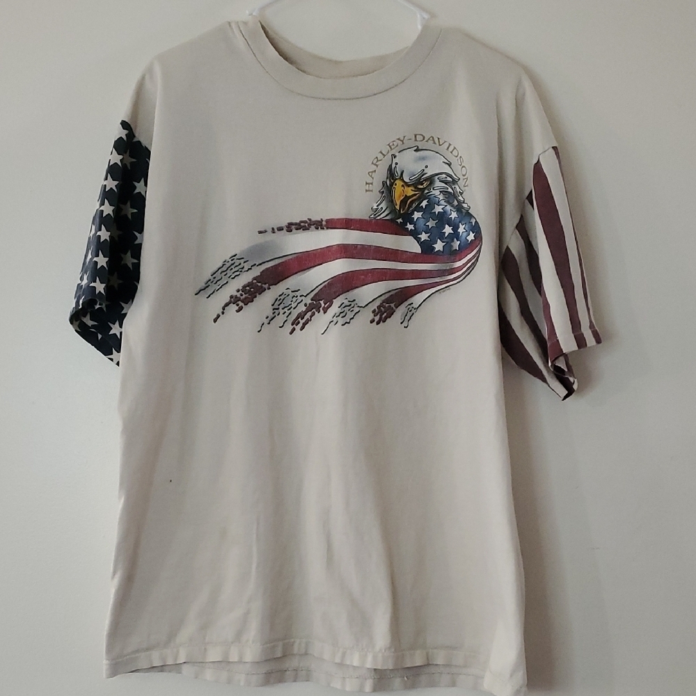 Vintage 1997 Harley Davidson T-Shirt American Flag Sleeve Myrtle Beach